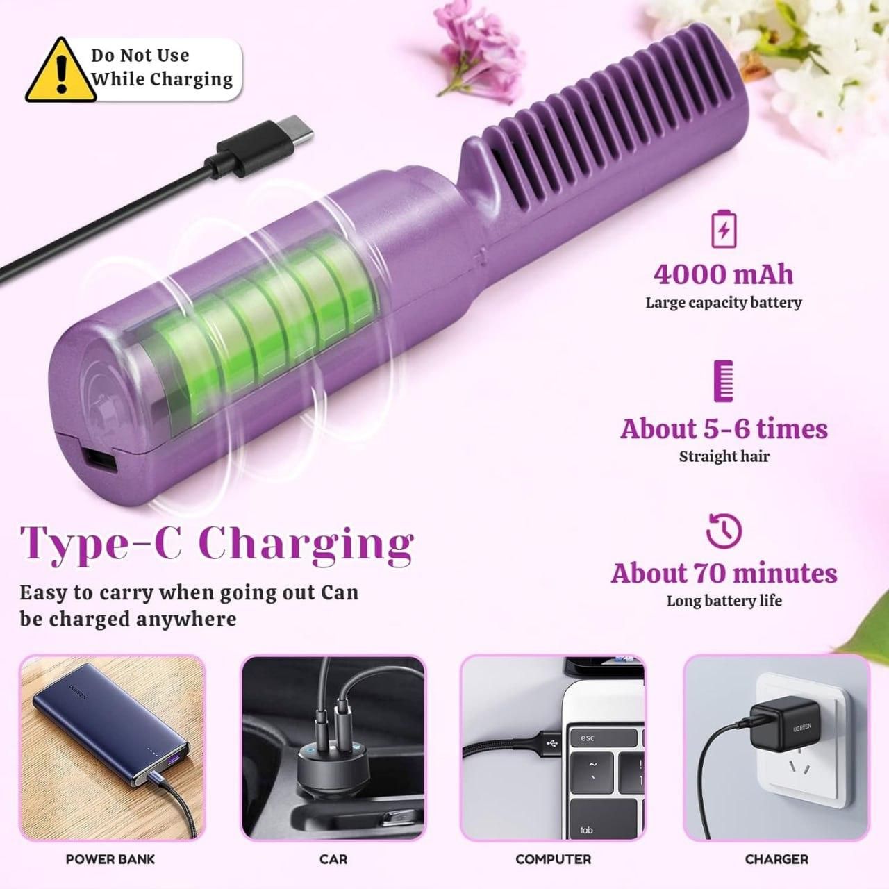 Meneflix Portable Mini Hair Straightener Cordless Rechargeable Mini Adjustable Hair Straightener Hot Comb - ALL BRAND SHOP