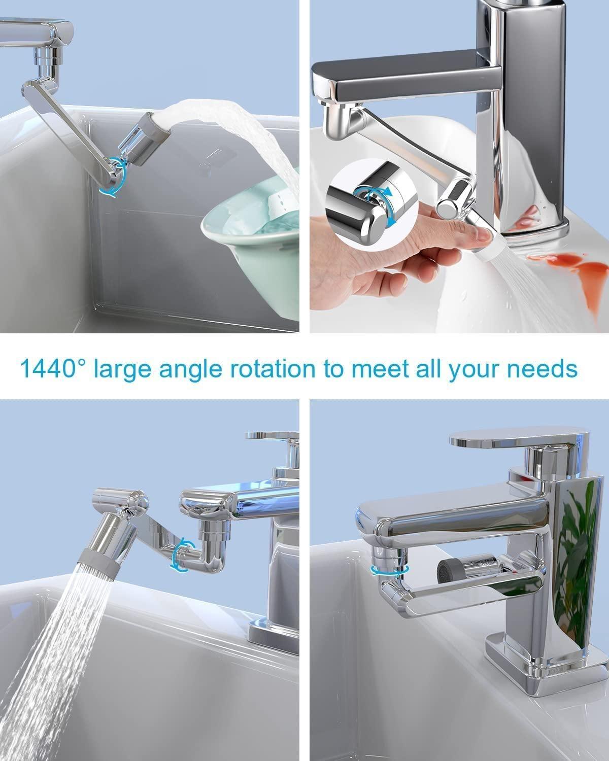 Rotating Faucet Extender Aerator, Universal Splash Filter Faucet, Large Angle Rotating Splash Filter Faucet Extender Aerator with 2 Water Outlet Modes, Sink Sprayer (All Plastic) - ALL BRAND SHOP