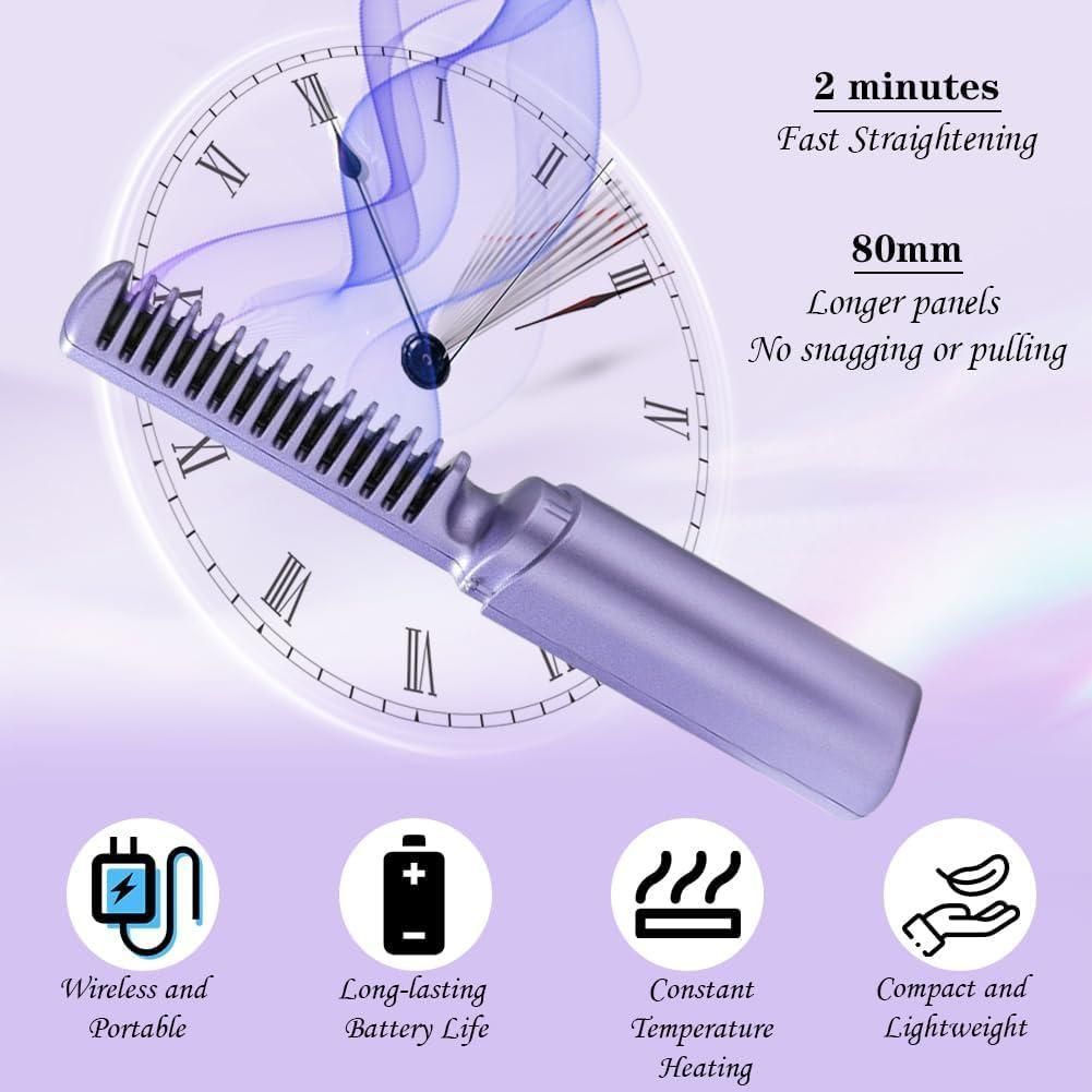 Meneflix Portable Mini Hair Straightener Cordless Rechargeable Mini Adjustable Hair Straightener Hot Comb - ALL BRAND SHOP