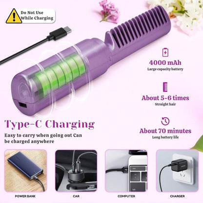 Meneflix Portable Mini Hair Straightener Cordless Rechargeable Mini Adjustable Hair Straightener Hot Comb - ALL BRAND SHOP